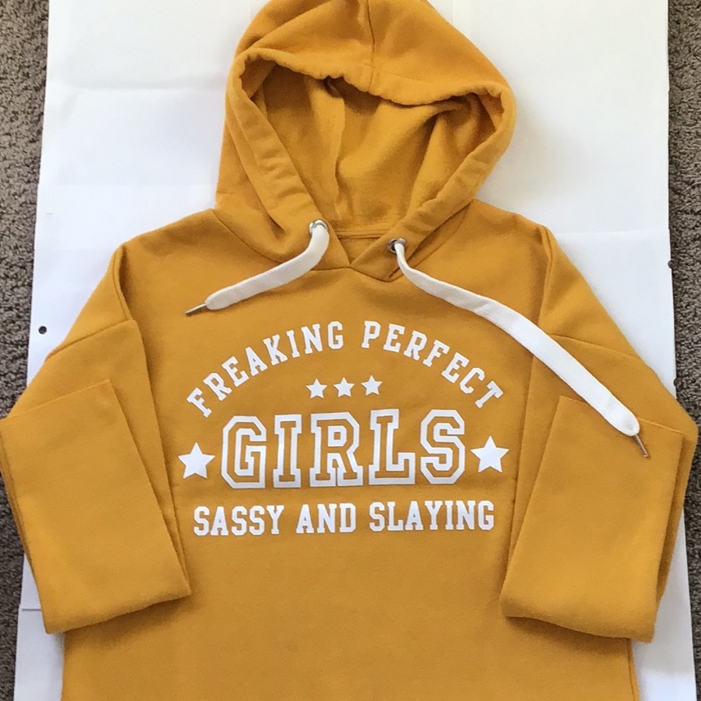 Womens US XS Hoodie Sinsay Mustard Yellow Cropped Jogging Top Cotton Polyester